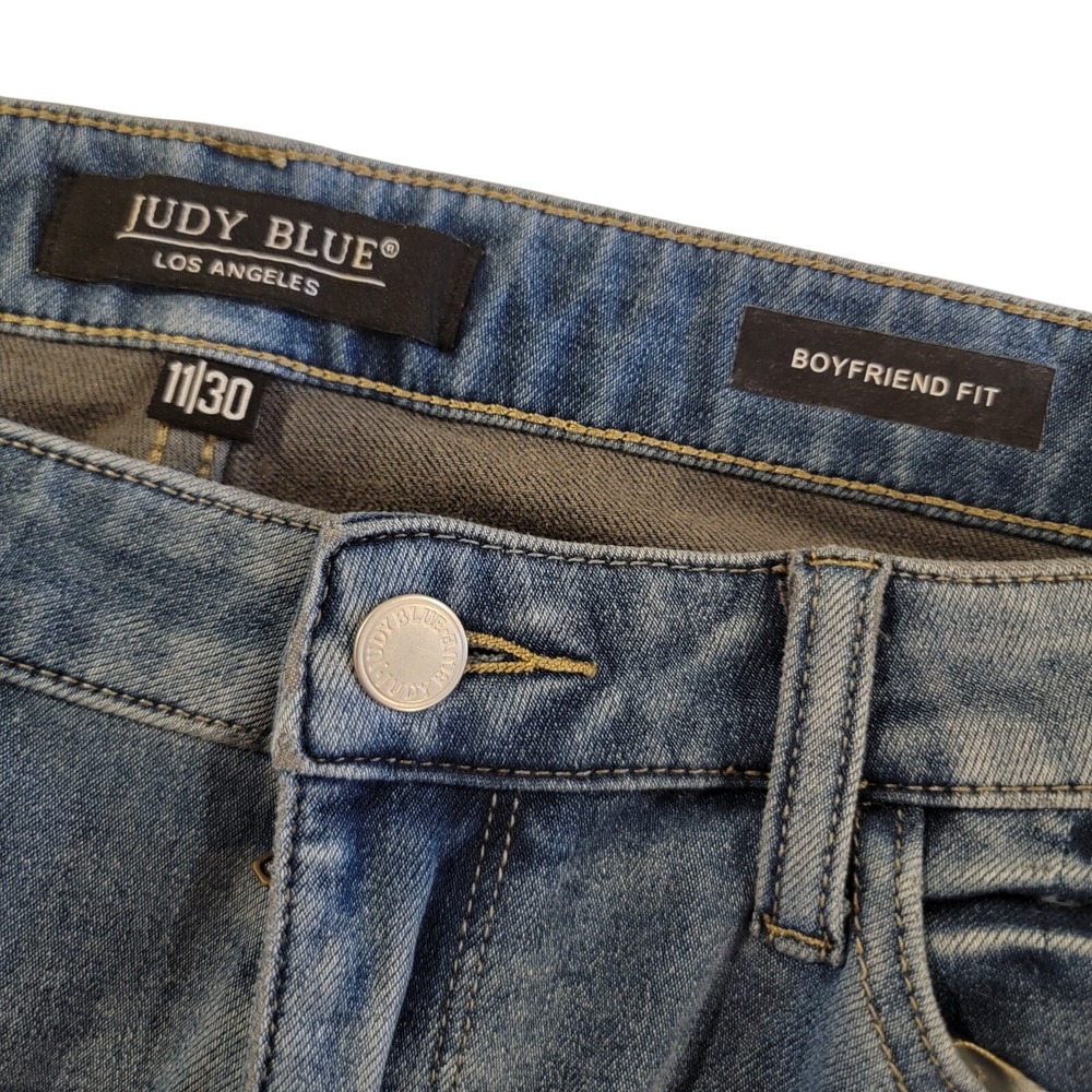Judy Blue Jeans Womens 11/30 Boyfriend Fit Blue Cow Print Cuff EUC